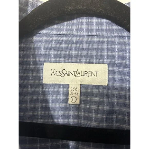 Yves Saint Laurent YSL Men's Blue Cotton Button Up Shirt L 16.5 34-35 - Picture 3 of 6